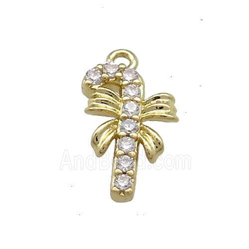 Christmas Candy Cane Copper Pendant Pave Zircon Gold Plated