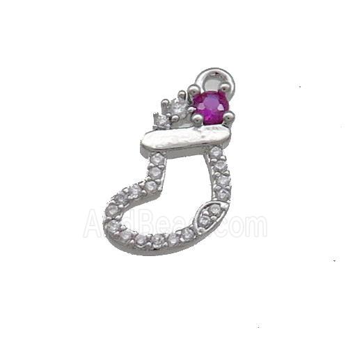 Christmas Stocking Charms Copper Pendant Pave Zircon Platinum Plated