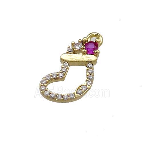 Christmas Stocking Charms Copper Pendant Pave Zircon Gold Plated