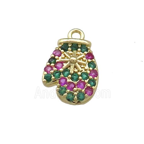 Christmas Mittens Copper Pendant Pave Zircon Gold Plated