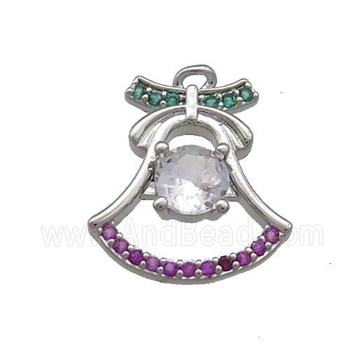 Christmas Bell Charms Copper Pendant Pave Zircon Platinum Plated