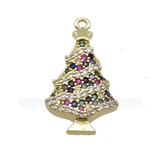 Christmas Tree Charms Copper Pendant Pave Zircon Gold Plated