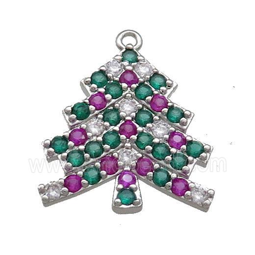 Christmas Tree Charms Copper Pendant Pave Zircon Platinum Plated