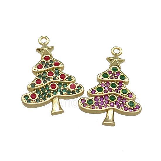 Christmas Tree Charms Copper Pendant Pave Zircon Gold Plated Mixed