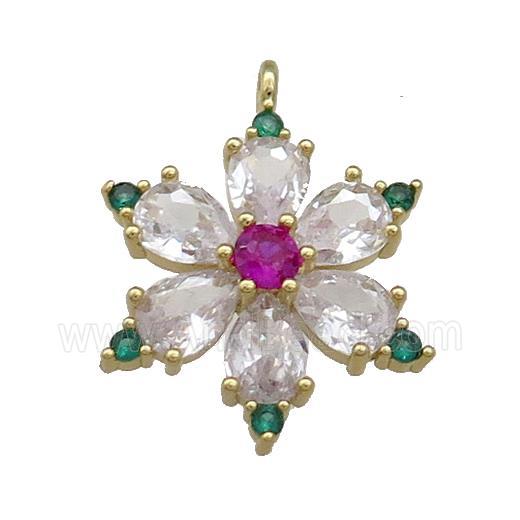 Copper Flower Pendant Pave Zircon Gold Plated