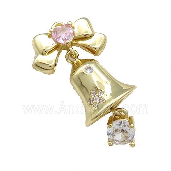 Christmas Bell Charms Copper Pendant Pave Zircon Gold Plated