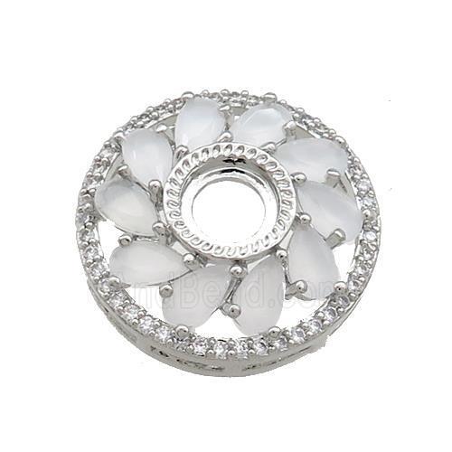 Copper Flower Pendant Pave White Crystal Glass Zircon With Pad Circle Platinum Plated