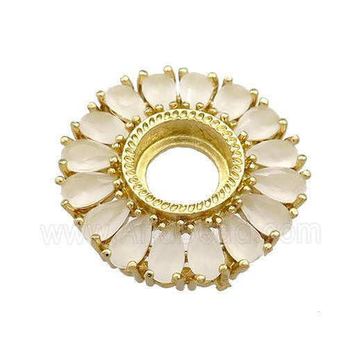 Copper Flower Pendant Pave White Crystal Glass Zircon With Pad Circle Gold Plated
