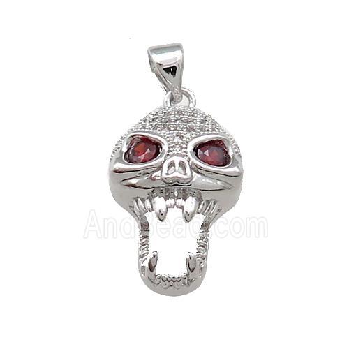 Copper Skull Pendant Pave Zircon Halloween Platinum Plated