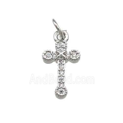 Copper Cross Pendant Pave Zircon Platinum Plated