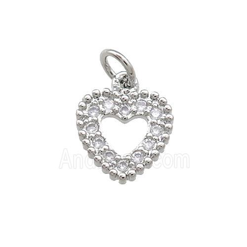 Copper Heart Pendant Pave Zircon Platinum Plated