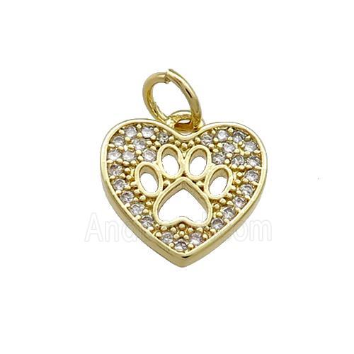Copper Heart Pendant Pave Zircon Paw Gold Plated