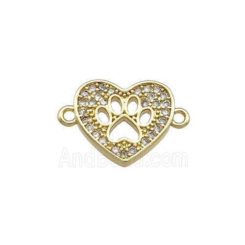 Copper Heart Connector Pave Zircon Paw Gold Plated