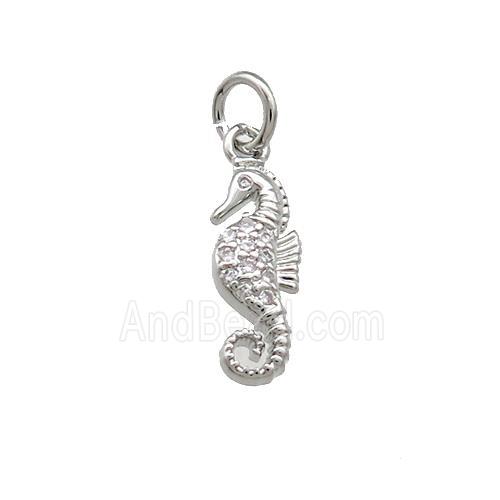 Copper Seahorse Charms Pendant Pave Zircon Platinum Plated