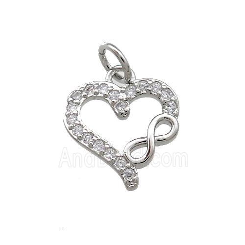 Copper Heart Pendant Pave Zircon Infinity Platinum Plated