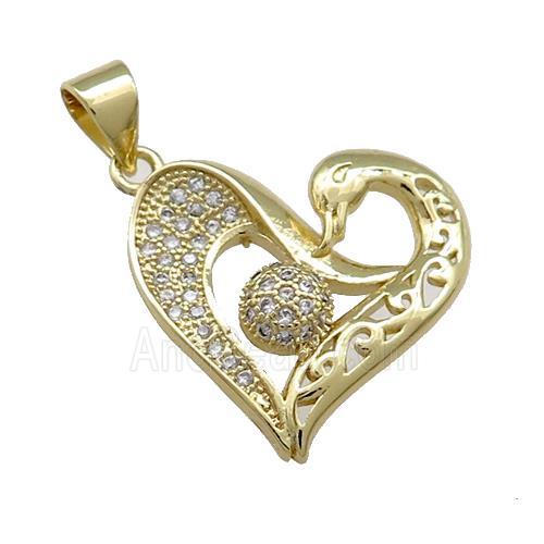 Copper Heart Pendant Pave Zircon Swan Gold Plated