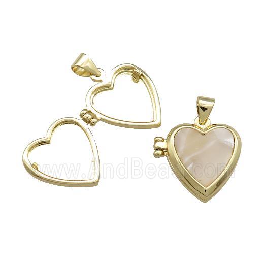 Copper Locket Pendant Pave Shell Heart Gold Plated