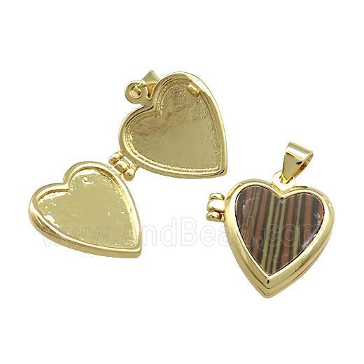 Copper Locket Pendant Pave Synthetic Malachite Heart Gold Plated