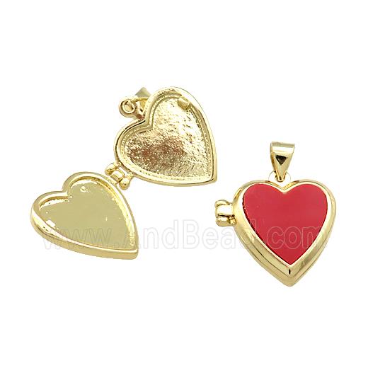 Copper Locket Pendant Pave Red Agate Heart Gold Plated