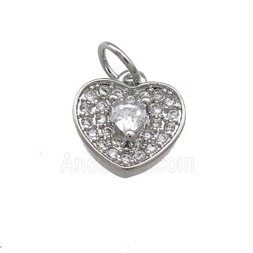 Copper Heart Pendant Pave Zircon Platinum Plated