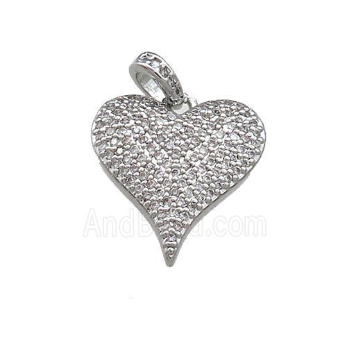 Copper Heart Pendant Pave Zircon Platinum Plated