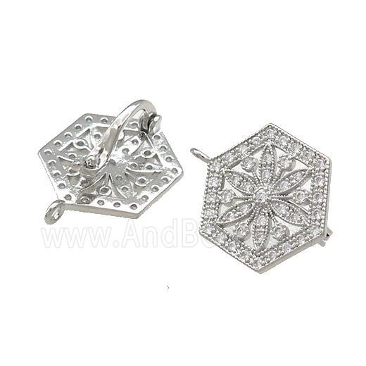 Copper Clasp Pave Zircon Hexagon Platinum Plated
