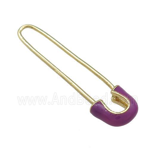 Copper Safety Pins Fuchsia Enamel Gold Plated