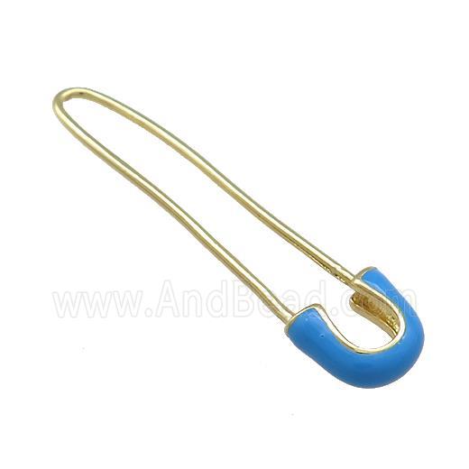 Copper Safety Pins Blue Enamel Gold Plated