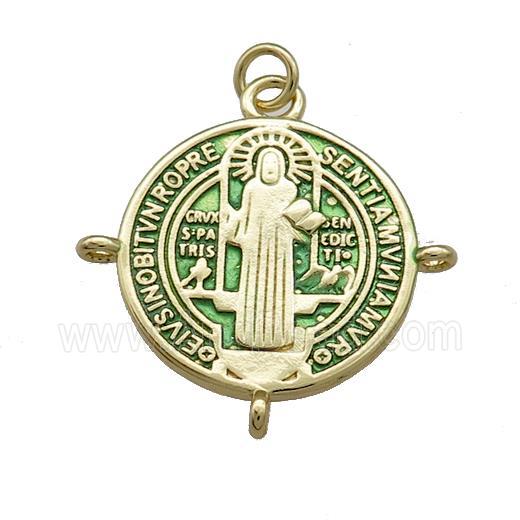 Copper Jesus Pendant Religious Medal Charms Green Painted Circle Gold Plated