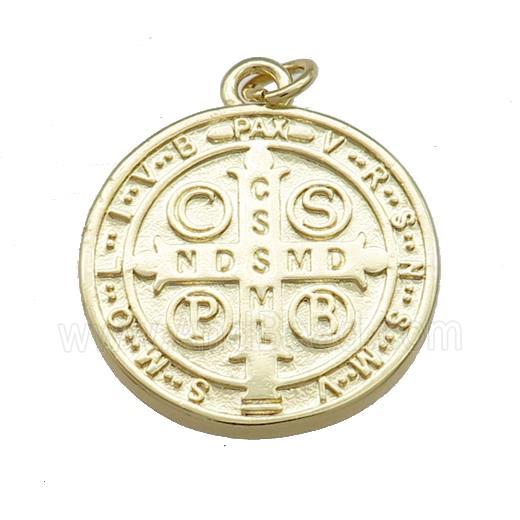 Copper Jesus Pendant Religious Medal Charms Black Enamel Circle Gold Plated