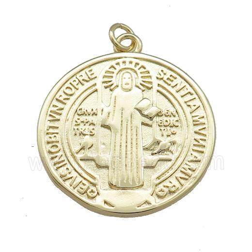 Copper Jesus Pendant Religious Medal Charms Circle Gold Plated