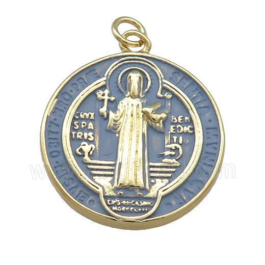Copper Jesus Pendant Religious Medal Charms BlueGray Painted Circle Gold Plated