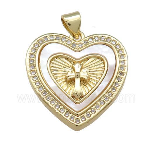 Copper Heart Pendant Pave Shell Zircon Cross 18K Gold Plated