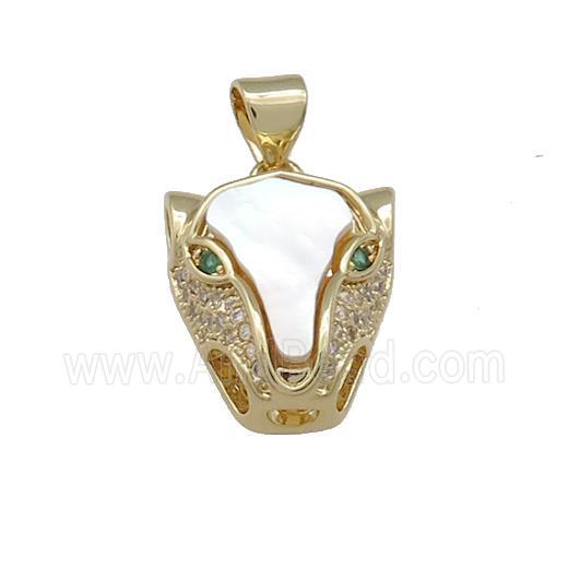 Copper Leopard Head Charms Pendant Pave Shell Zircon 18K Gold Plated