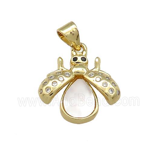 Copper Ladybug Charms Pendant Pave Shell Zircon 18K Gold Plated