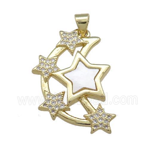 Copper Moon Star Pendant Pave Shell Zircon 18K Gold Plated