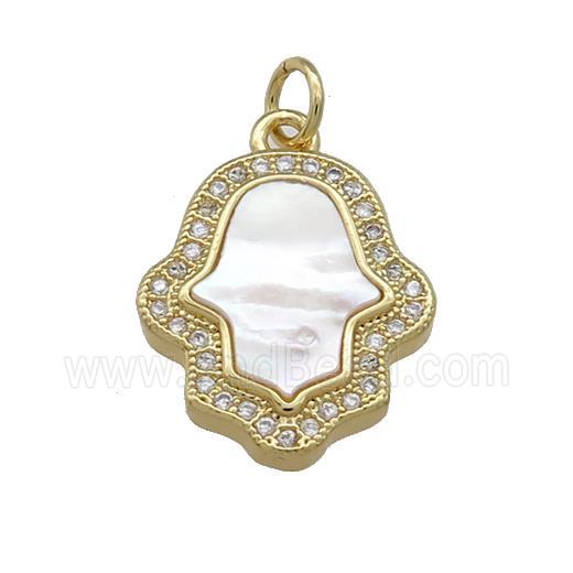 Copper Hamsahand Pendant Pave Shell Zircon 18K Gold Plated
