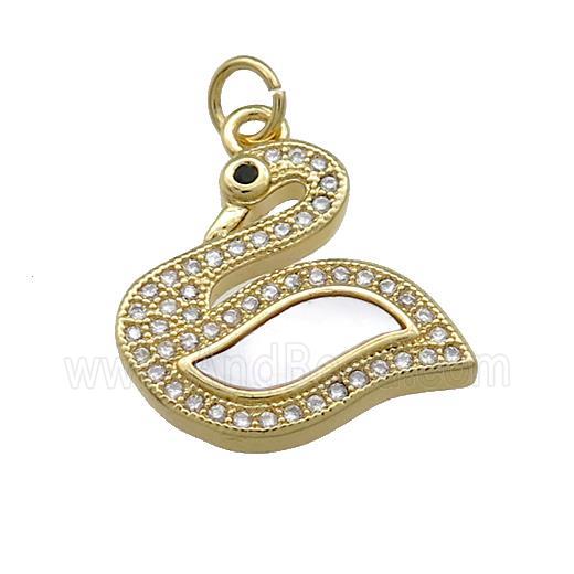 Copper Swan Charms Pendant Pave Shell Zircon 18K Gold Plated