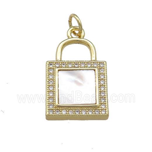 Copper Lock Pendant Pave Shell Zircon 18K Gold Plated