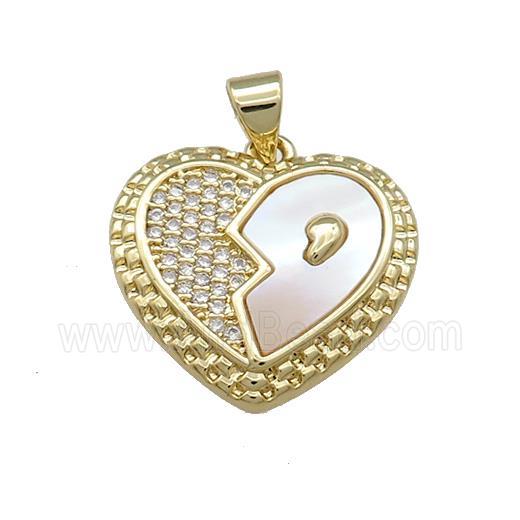 Copper Heart Pendant Pave Shell Zircon 18K Gold Plated