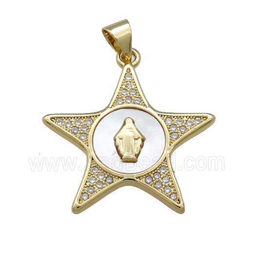 Copper Star Pendant Pave Shell Zircon Virgin Mary Charms 18K Gold Plated