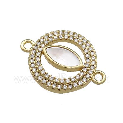 Copper Eye Charms Connector Pave Shell Zircon Circle 18K Gold Plated