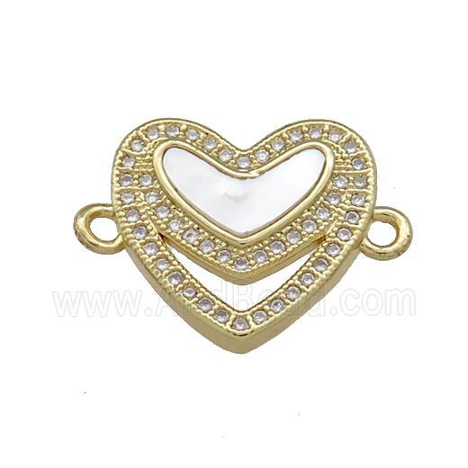 Copper Heart Connector Pave Shell Zircon 18K Gold Plated