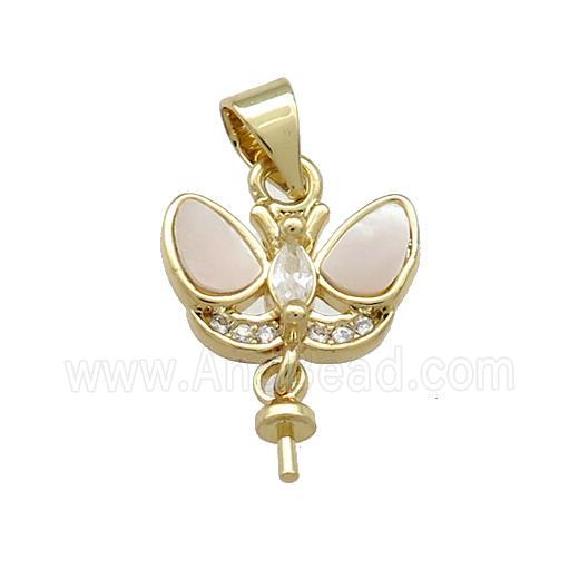Copper Butterfly Pendant Pave Shell Zircon Bail 18K Gold Plated