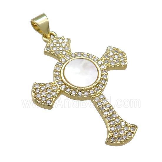 Copper Cross Pendant Pave Shell Zircon 18K Gold Plated