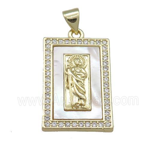Jesus Charms Copper Rectangle Pendant Pave Shell Zircon 18K Gold Plated