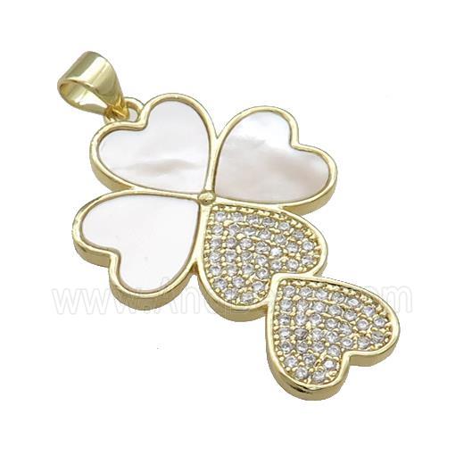 Heart Cross Copper Pendant Pave Shell Zircon 18K Gold Plated