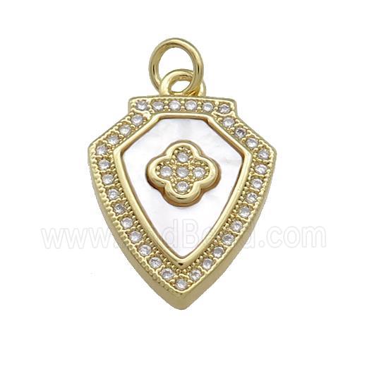 Copper Shield Clover Pendant Pave Shell Zircon 18K Gold Plated
