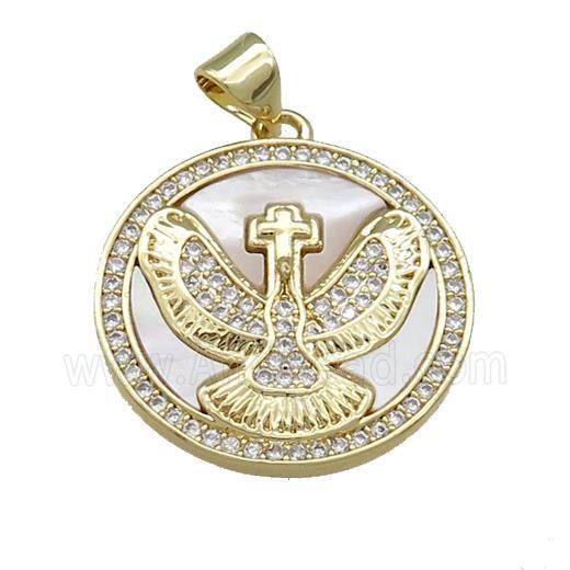 Copper Eagle Pendant Pave Shell Zircon Circle 18K Gold Plated