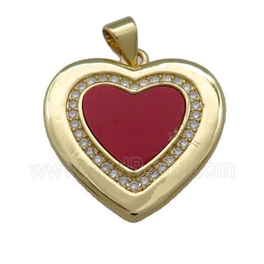Copper Heart Pendant Pave Red Shell Zircon 18K Gold Plated